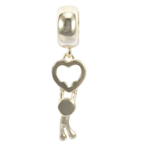 1pc Solid 925 Sterling Silver Hang In My Love Heart Dangle Bead Charm, Compatible with Pandora All Other Charm Bracelet, EC685