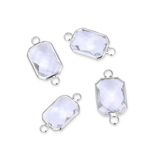 10pcs Grade A April Diamond Clear Birthstone Rectangle Radiant Cut Links, Sterling Silver Plated Brass, 14mm, CCP12-S4