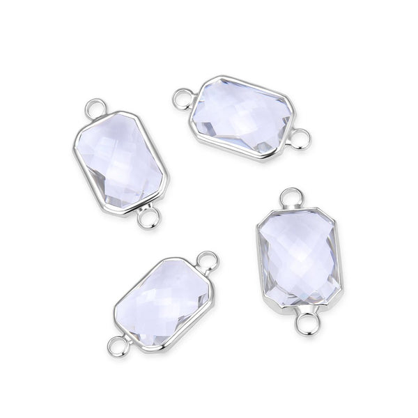 10pcs Grade A April Diamond Clear Birthstone Rectangle Radiant Cut Links, Sterling Silver Plated Brass, 14mm, CCP12-S4
