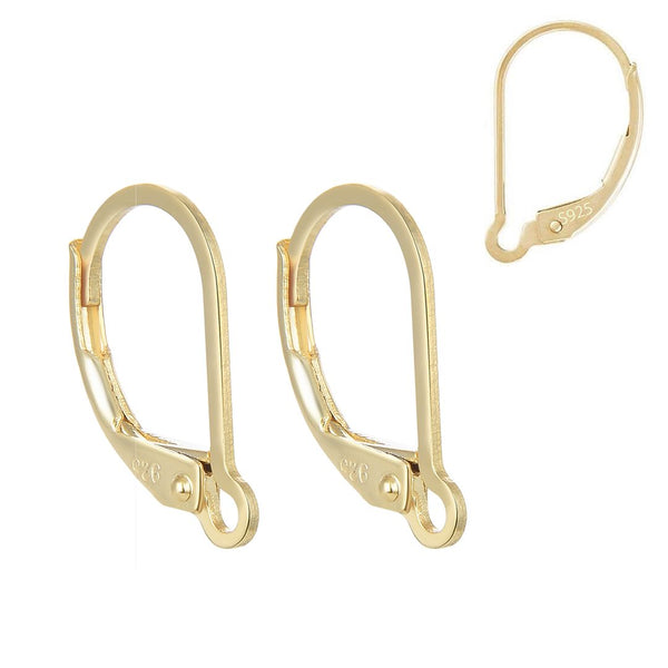 10pcs 925 Sterling Silver Interchangeable Leverback Earring Hooks, Real 18K Yellow Gold Plated, 17mm, SS7-2