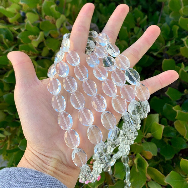 50pcs Creative Club Faceted Flat Oval Crystal Beads, Crystal Clear, 16x12mm/Large, Hole ID 1.1mm, CCO-1