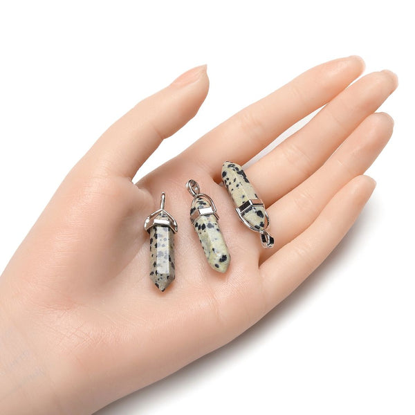 4pcs Natural Dalmatian Jasper Gemstone Pendants, 42mm Loose Bullet Point Stone Drops, G2P-C19