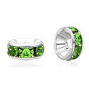 100pcs AAA Grade Rhinestone Rondelle Beads, Sterling Silver Plated Brass, Peridot Green Rhinestone, Color Selections: 5mm/6mm/8mm/10mm/12mm