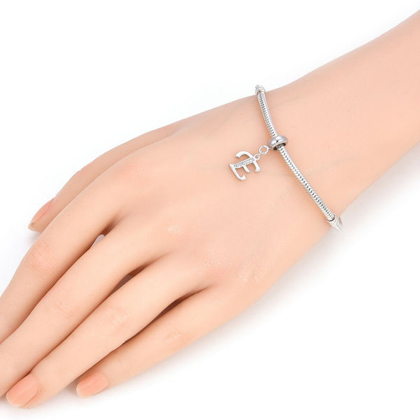 1pc 925 Sterling Silver Letter E, Alphabet Charm Pendant Drop, 18mm Long, Hole ID 4.5mm, EC3-A5