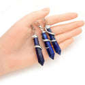 1pc Natural Blue Lapis Lazuli Hexagonal Pile Gemstone Pendant Necklace, 18 Inch Surgical Stainless Steel Chain, GGP-D2