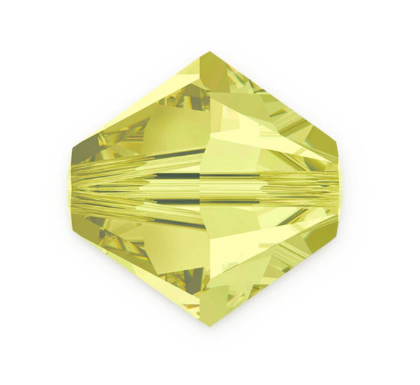 100pcs Preciosa Small Faceted Bicone Crystal Beads, Jonquil (Yellow), 4mm, Hole ID 0.9mm, Pre-B409