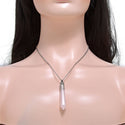 1pc Natural Pink Rose Quartz Hexagonal Pile Gemstone Pendant Necklace, 18 Inch Surgical Stainless Steel Chain, GGP-B12