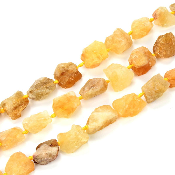 Natural Raw Yellow Citrine Crystal Gemstone Beads, Large Drilled Rough Nugget Stone, 15 Inch GA-C4