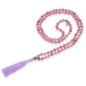Adabele Premium 108 Mala Bead Lt. Purple Tassel Necklace, 8mm Natural Pink Rhodonite Gemstone, Tibetan Buddhist Japa Prayer Beaded Jewelry RGN3