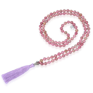 Adabele Premium 108 Mala Bead Lt. Purple Tassel Necklace, 8mm Natural Pink Rhodonite Gemstone, Tibetan Buddhist Japa Prayer Beaded Jewelry RGN3