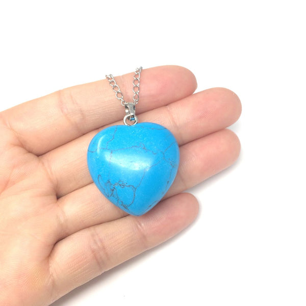 1pc You Are My Only Love Necklace, Natural Blue Howlite Imitation Turquoise Gemstone Large Heart Pendant, 18 Inch Surgical Stainless Steel Chain, GGP8-4