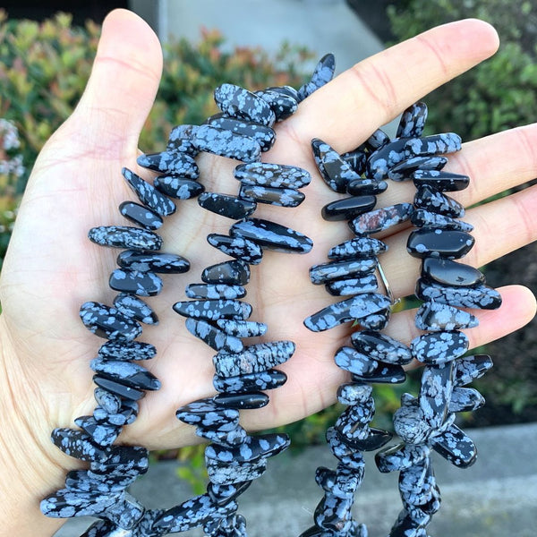 Natural Snowflake Obsidian Stick Point Beads, Irregular, 7mm-23mm Long, Hole ID 1mm 1 Strand/15 Inch, GZ5-5