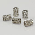 100pcs Large Hole Filigree Tube Beads, 18K White Gold Plated Brass, 8x6mm, Hole ID 4.9mm, CF106-P