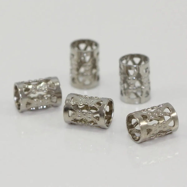 100pcs Large Hole Filigree Tube Beads, 18K White Gold Plated Brass, 8x6mm, Hole ID 4.9mm, CF106-P