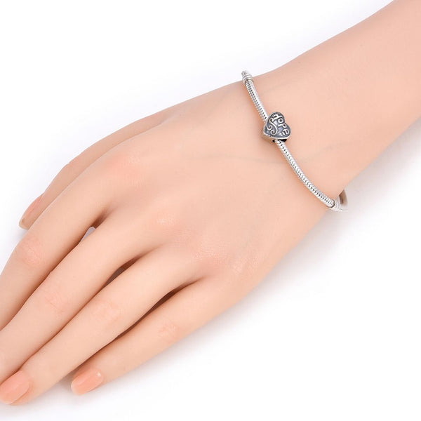 1pc Real 925 Sterling Silver Heart Shaped Hope Religious Bead Charm, Compatible with Pandora All Other Charm Bracelet, EC4-B13