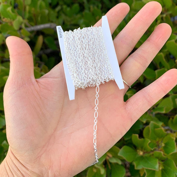 5 Feet 925 Sterling Silver Unfinished Long Short Oval Chain Links, 2.7mm, SSK-F1