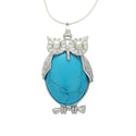 1pc Natural Blue Howlite Imitation Turquoise Gemstone Owl Pendant Necklace, 18 Inch Surgical Stainless Steel Chain, GGP-F6