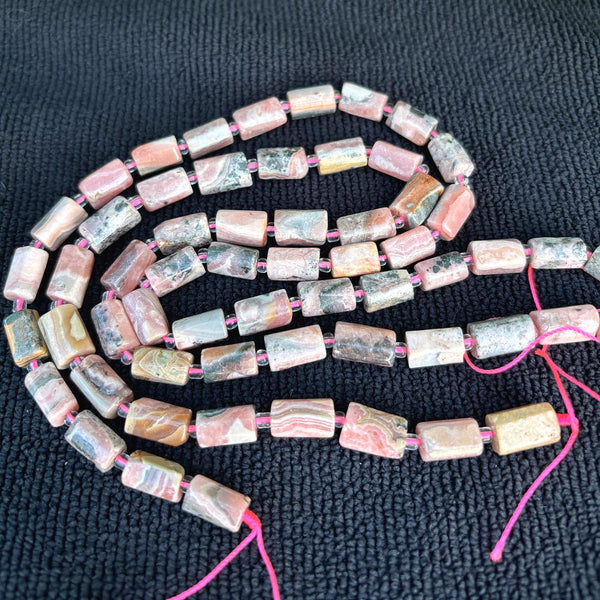 Natural Pink Argentina Rhodonite Gemstone Faceted Tube Beads, 12x7mm, Hole ID 1mm, 15 Inch/1 Strand, GZ8-16