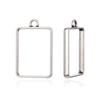 20pcs Open Back Rectangle Bezel Blanks, Pendant Base, Large Resin Mold, Antique Silver, 33x20mm, CF286-9