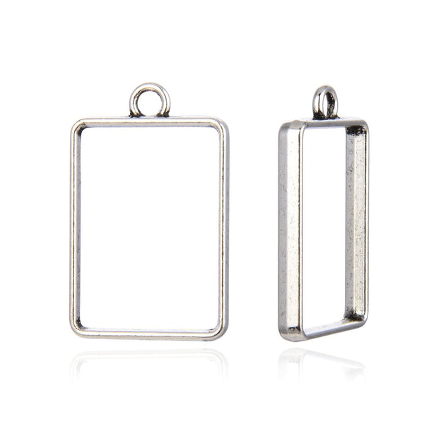 20pcs Open Back Rectangle Bezel Blanks, Pendant Base, Large Resin Mold, Antique Silver, 33x20mm, CF286-9