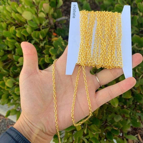 16.5 Feet Tarnish Resistant Oval Ring Rolo Cable Chain Link, 18K Yellow Gold Plated Brass, Size Selections: 3x2.5mm, 3.5x3mm, 4.3x3.3mm