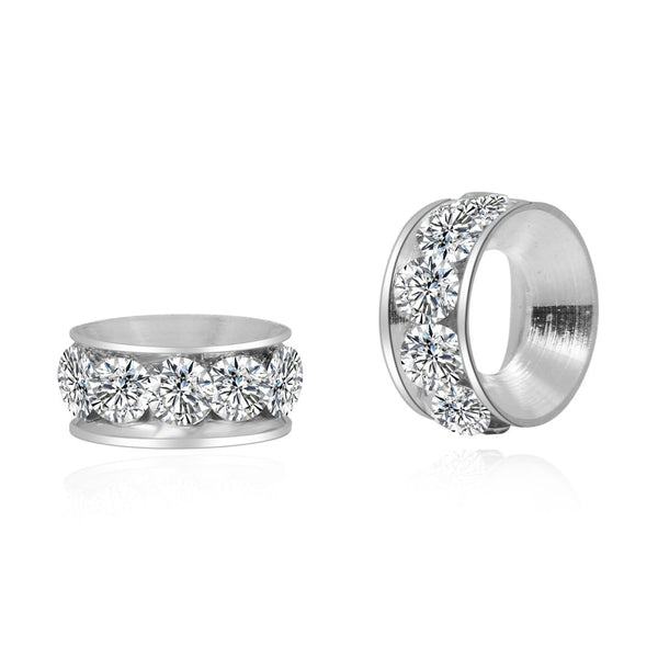 50pcs Grade A Large Hole Crystal Rhinestone Rondelle Beads, Sterling Silver Plated Brass, 12mm, Hole ID 6mm, CF5-12