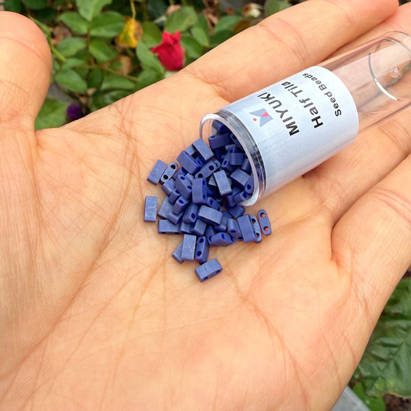 10g Miyuki Half Tila Seed Beads 5x2.3mm, Matte Denim Blue (HTL-2075)