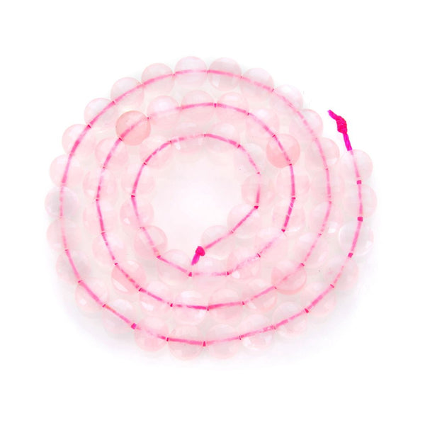 Natural Rose Quartz Pink Crystal Gemstone Faceted Flat Round Coin Beads, 6mm, Hole ID 1mm, 15 Inch/1 Strand, GZ13-9