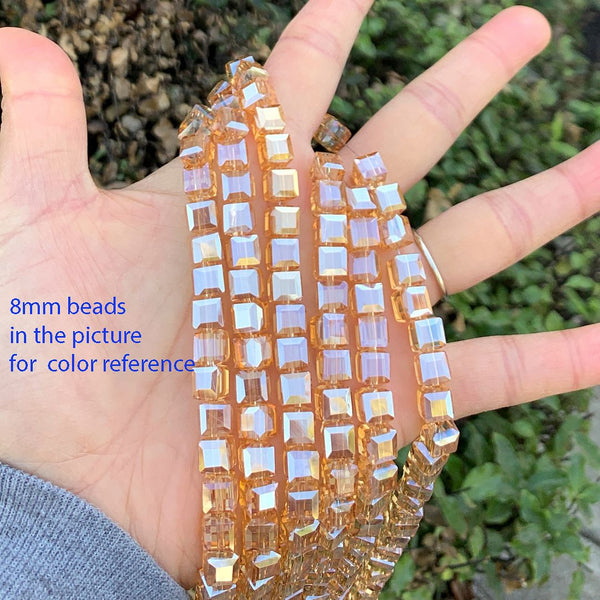 100pcs Creative Club Faceted Cube Crystal Glass Beads, Golden Shadow, 6mm, Hole ID 1mm, CCC628