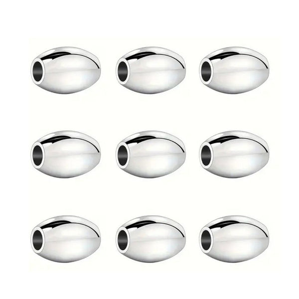 500pcs Tarnish Resistant Oval Beads, Sterling Silver Plated Brass, Size Selections: 7x4mm, 8x5mm, 10x6mm, 12x7mm