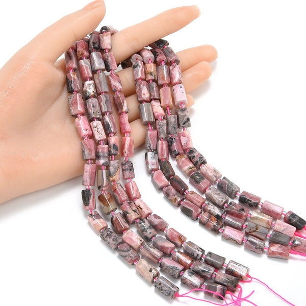 Natural Pink Argentina Rhodonite Gemstone Faceted Tube Beads, 12x7mm, Hole ID 1mm, 15 Inch/1 Strand, GZ8-16