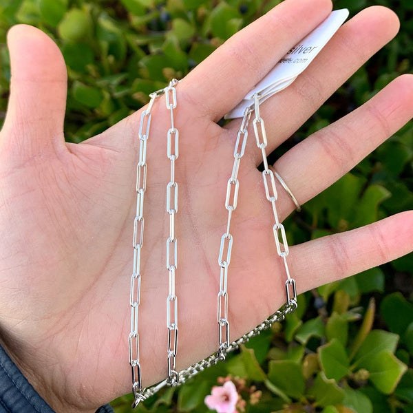 1pc 925 Sterling Silver Paperclip Cable Link Chain Necklace, Tarnish Resistant Rhodium Plated, 3.5mm, Thick Strong, Length Selections: 18/20/22/24/26 inch