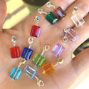 1 Set/12pcs Mixed Clip On Dangle Birthstone Charm Drops, 10mm Crystal Rectangle Beads, Sterling Silver Plated Clasp, BL12
