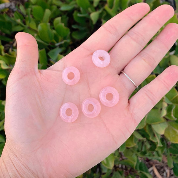 10pcs Natural Pink Rose Quartz Gemstone Donut Rondelle Beads,14x8mm, Hole ID 5.6mm, GW-A1