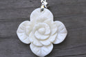 1pc Beautiful Lovely Flower Hand Carved White Buffalo Bone Drop Pendant, Symbol of Strength Prosperity Pendant, with Sterling Silver Bail, 1.38 Inch, BP-5