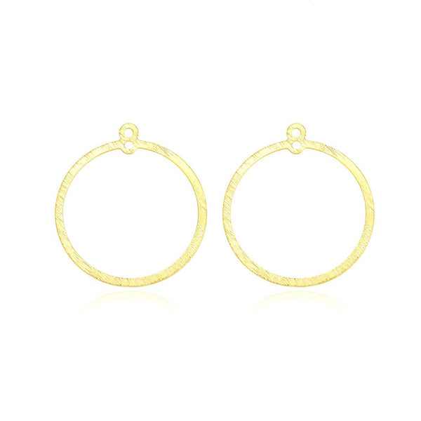 10pcs 25mm Large 2 -Hole Round Circle Drop Pendants, Tarnish Resistant, 18K Yellow Gold Plated Brushed Brass, BF-A4