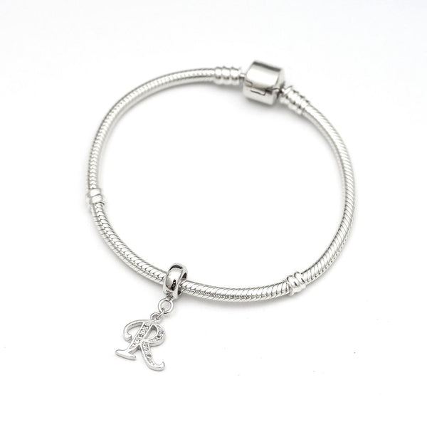 1pc 925 Sterling Silver Letter R, Alphabet Charm Pendant Drop, 18mm Long, Hole ID 4.5mm, EC3-A18