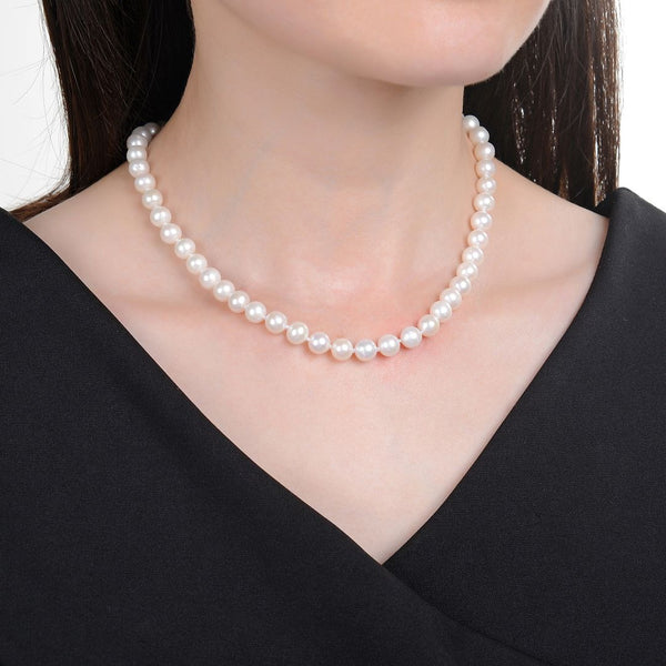 Natural Grade AAA+ Round White Cultured Freshwater Pearl Necklace, 7-8mm Pearl Strand, Length Selections: 16 inch/18 Inch