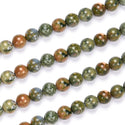 Natural Green Rhyolite Rainforest Jasper Gemstone Round Beads, 1 Strand/15 Inch, Size Selections: 4mm/6mm/8mm/10mm