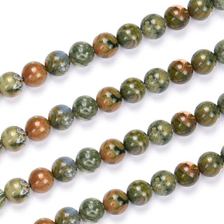 Natural Green Rhyolite Rainforest Jasper Gemstone Round Beads, 1 Strand/15 Inch, Size Selections: 4mm/6mm/8mm/10mm