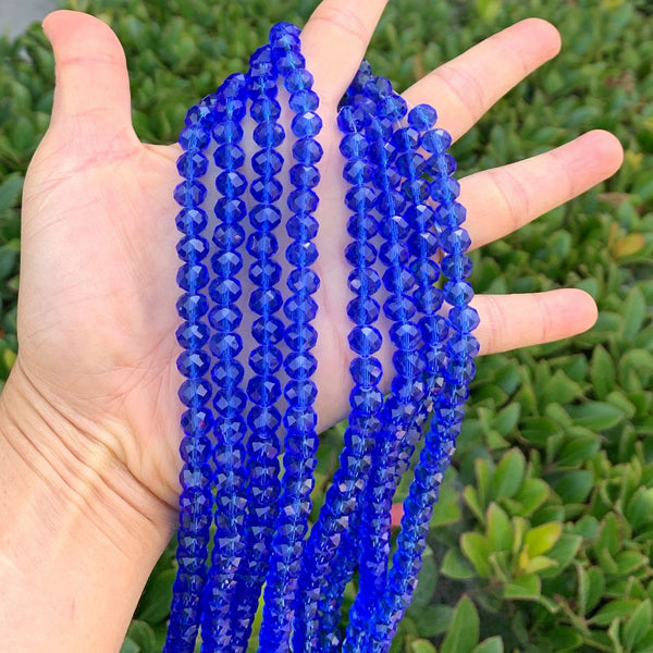 140pcs Creative Club Faceted Rondelle Crystal Glass Beads, Sapphire Blue, 8x6mm, Hole ID 1.1mm, CCR813