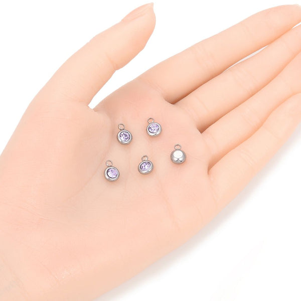 10pcs Grade A June Alexandrite Birthstone Charm Drops, Stainless Steel, Tarnish Resistant, 6mm, CCP32-6