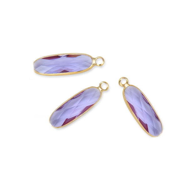 10pcs Grade A June Alexandrite Purple Rectangle Bar Birthstone Charm Drops, 18K Yellow Gold Plated Brass, 21x7mm, CCP8-G6