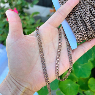 33 Feet Diamond Cut Curb Cuban Chain Link, Raw Copper Uncoated/Unplated, 7.2x5mm