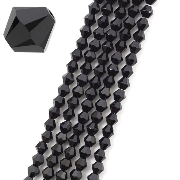 500pcs Creative Club Faceted Bicone Crystal Glass Beads, Jet black, 4mm (0.16 Inch) Small Tiny, Hole ID 0.9mm, CCB423