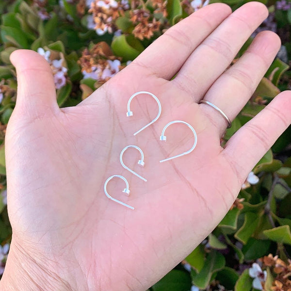 2pcs Real 925 Sterling Silver C Hoop Huggie Earrings, 10mm Small, 3mm Circle Dot, SSE46-1