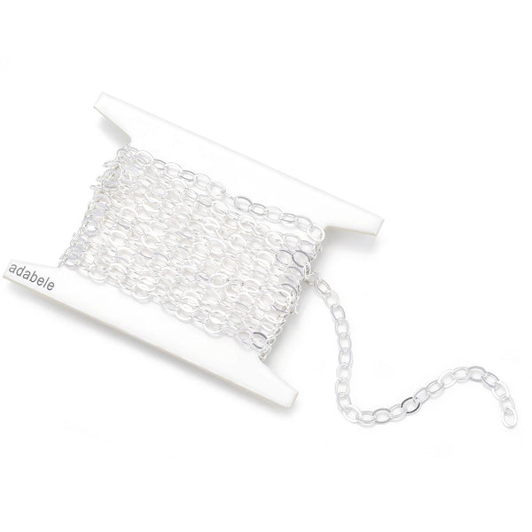 5 Feet 925 Sterling Silver Unfinished Flat Cable Chain Links, 3mm, SSK-R7