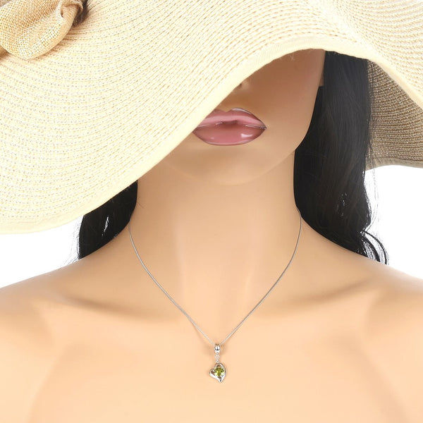 1pc 925 Sterling Silver Love Heart August Birthstone Charm Drop, Green Peridot Cubic Zirconia CZ, 26mm (1 inch) Long, Hole ID 4.5mm, EC1-E8