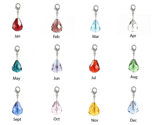 1 Set/12pcs Mixed Clip On Dangle Birthstone Charm Drops, 12mm Teardrop Crystal Beads, Sterling Silver Plated Clasps, BL7