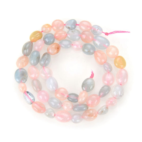 Natural Morganite Gemstone Oval Tumbled Pebble Beads, Irregular, 6mm to 8mm, Hole ID 1mm, 15 Inch/1 Strand, GZ11-43